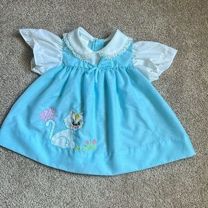 Vintage Light Blue Kitty Baby Dress   Size 18 Months